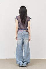 (W) Lisky Checked Shirring Top
