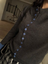 Page Unbalanced Button Color Block 長袖ニットカーディガン (3 Colors)