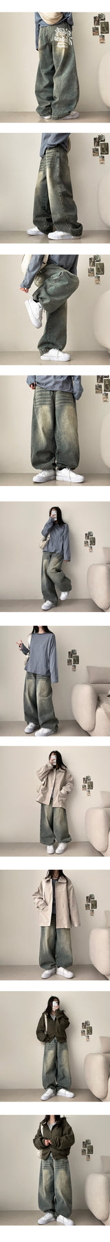 Nenti Bag Printed Washing Wide Denim Pants