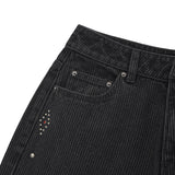 STRIPE WIDE FIT DENIM PANTS [CHARCOAL]