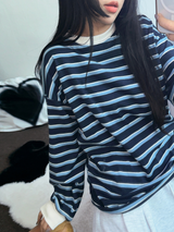 STRIPE OVER BOXY BOYFRIEND ロングスリーブTシャツ ❤💚🩵🧸4COLOR