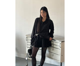 Pin stripe boxy polo shirt [BLACK]