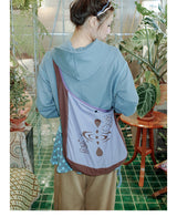 UnsocialNight original literary retro versatile カジュアル イラストプリントワンショルダークロスボディバッグ for women