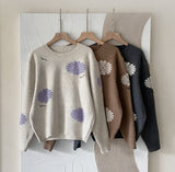 Elu Boucle Flower Lettering Embroidery Knit