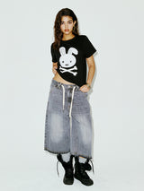 STRING CAPRI DENIM PANTS GREY