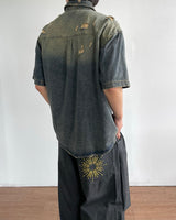 Groot damage denim short-sleeved shirt