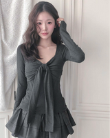 apple deep shirring ribbon glam top