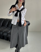 shoulder unbalanced ribbed cardigan