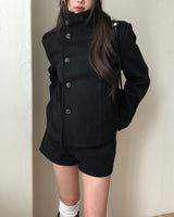 Bitter Unbalanced High Neck Slim Half Coat