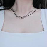 All Surgical steel double bold clip leather necklace