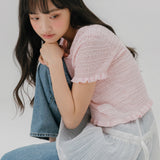 クロシェ ショートスリーブド ニット カーディガン (LIGHT PINK)