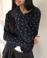 The Ring Flower Round Neck Long Sleeve Knit Cardigan