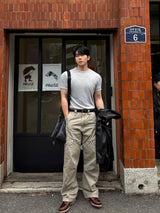 Twill curved wide cargo pants