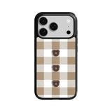 【MADE】Teddy button Check_Brown iPhone case [Glossy Glass/Basic] ｜Acrylic attachment case