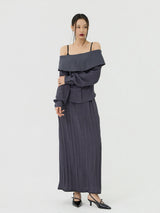 Scratch Cape Off-Shoulder Belted Shirt, Charcoal