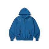 Garment dyed button hoodie / Pigment blue