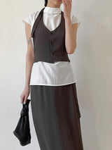 Tie-neck Strap Cap Sleeve Blouse