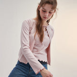 RIBBON PUNCHING CARDIGAN_PINK