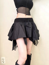 1378. Tiered low chiffon mini sk (3color)