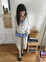 Ryoka Summer Layered V-Neck Wrap Hood Knit