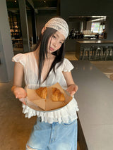ピュアフリルカンカンVネックブラウス
