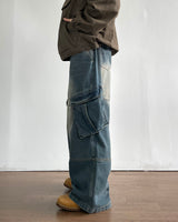 Deep-washed Cargo Denim Pants