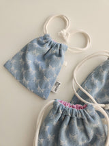 denim ribbon string pouch - light blue S