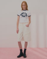 アロハフラワーリンガークロップTシャツ-WHITE