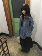 ビーダイアゴナルヘンリーネックボーダー長袖Tシャツ
