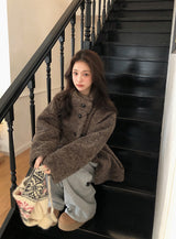 #Fluffy Boucle Ｈigh Neck Half Coat (4color)