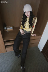 Leopard Layered Dark Denim Pants