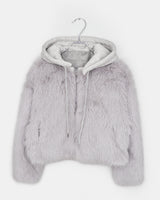 Hoa Color-block Hooded Zip-up Fur Jacket