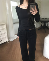 Banding Low-Rise Loose Bootcut Pants