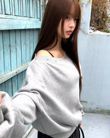 Neuru Oversized Off-Shoulder Studded Brushed Sweatshirt