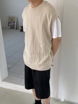 Punching knit round vest 2C