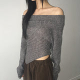 Chetil Diagonal V-Neck Year-end Look Off-Shoulder Knitwear