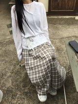Maple Check Banded Shirred Skirt (3c)