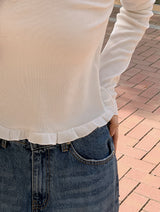 Lua Shirring Lace Frill Rib T-Shirt (4color)