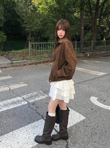 Ronya コットンフリルリボンバンディングスカートパンツ