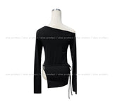 NP Slit Strap Unbalance Shoulder Long Sleeve