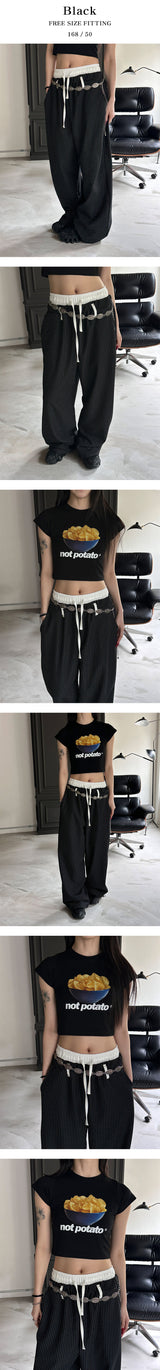[Unisex] レイヤードベルトストライプバンドパンツ(2color)