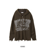 Atonic Lettering Hooded Zip-Up Knit