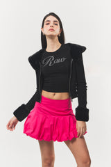Balloon-fit Cotton Mini Skirt Hot Pink