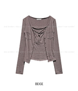 Ropi Pocket Cutting Sleeveless Cardigan Set