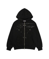 BIG CROSS EYELET HOODED ZIP-UP (BLACK) F26QB038
