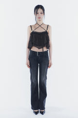 VERA BELTED BOOT-CUT DENIM black