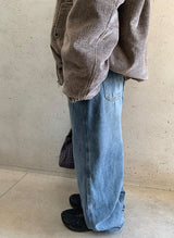 [unisex] Sieon Pocket Curved Wide Denim Pants
