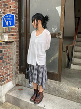 Helena Check Flare Folding Midi Skirt