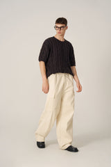 Cable Washing Short-Sleeved Knitwear - Navy