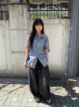 [unisex] カサデニムバルーンワイドバンディングパンツ